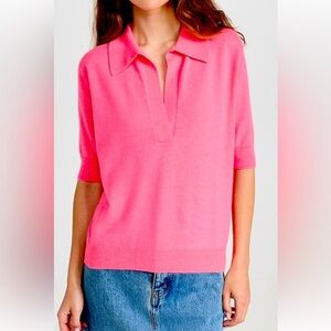 Lisa Yang | Carina Cashmere | Polo Style Sweater | Barbie Pink | Size 0 | EUC